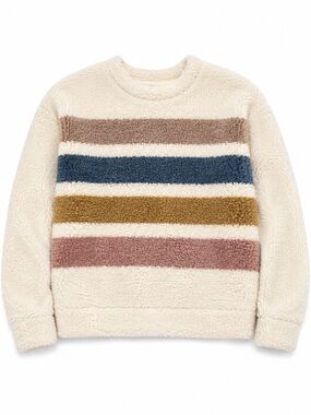 Thread & Supply Cream Sherpa Crewneck with Brown, Blue, Gold & Mauve Stripes